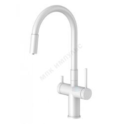 Смеситель для кухонной мойки ручка сбоку одноручный гибкий излив с каналом для питьевой воды белый Энсо Santek WH5A43127B001