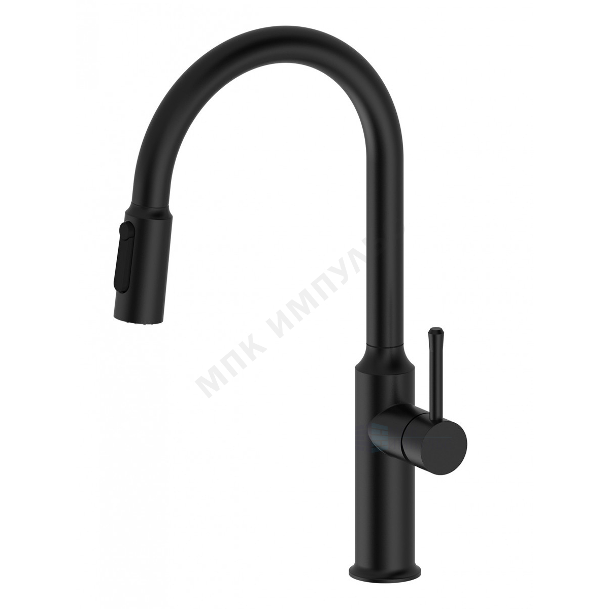 Смеситель для кухонной мойки ручка сбоку одноручный выдвижной излив с каналом для питьевой воды черный Пуро Santek WH5A43028N001