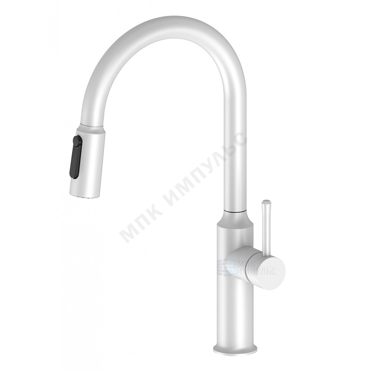 Смеситель для кухонной мойки ручка сбоку одноручный выдвижной излив с каналом для питьевой воды белый Пуро Santek WH5A43028B001