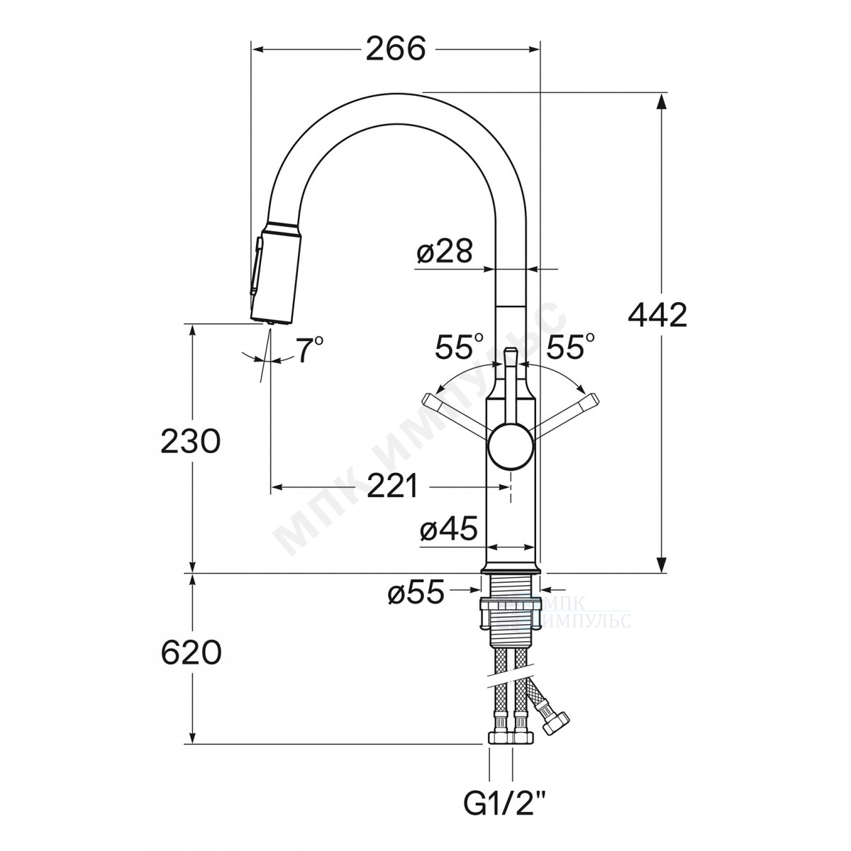 Смеситель для кухонной мойки ручка сбоку одноручный выдвижной излив с каналом для питьевой воды белый Пуро Santek WH5A43028B001 — изображение 2