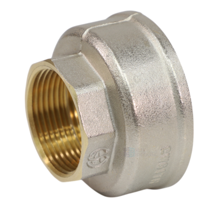 Муфта латунь никель переходная Ду 40х20 (1 1/2"х3/4") ВР/ВР 9019 ГОСТ 32585-2013 Aquasfera 9019-10