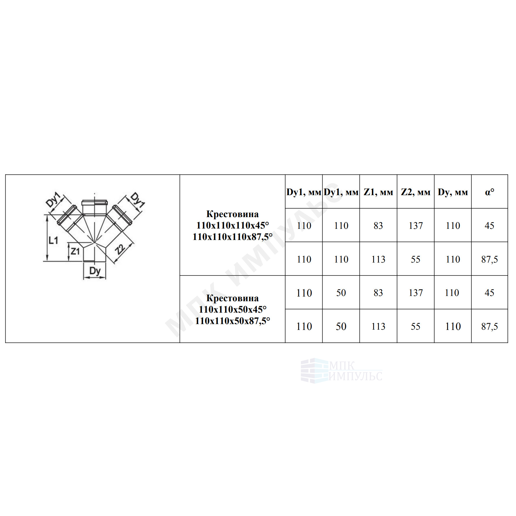 Крестовина PP-H 1-плоскостная серый BASE Дн 110х110х50х45гр б/нап в/к VALFEX 27111150 — изображение 2