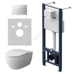 Комплект 4 в 1 инсталляция + кнопка смыва белая + унитаз подвесной сиденье дюропласт микролифт белый Awe AM.PM IS47001.111700