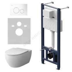 Комплект 4 в 1 инсталляция + кнопка смыва белая + унитаз подвесной сиденье дюропласт микролифт белый Awe AM.PM IS49001.111700