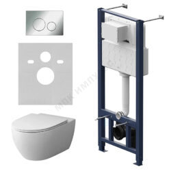 Комплект 4 в 1 инсталляция + кнопка смыва хром + унитаз подвесной сиденье дюропласт микролифт белый Awe AM.PM IS49051.111700