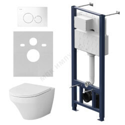 Комплект 4 в 1 инсталляция + кнопка смыва белая + унитаз подвесной сиденье дюропласт микролифт белый Inspire AM.PM IS49001.501700