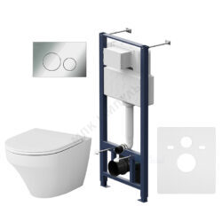 Комплект 4 в 1 инсталляция + кнопка смыва хром + унитаз подвесной сиденье дюропласт микролифт белый Inspire AM.PM IS49051.501700