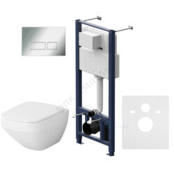 Комплект 4 в 1 инсталляция + кнопка смыва хром + унитаз подвесной сиденье дюропласт микролифт белый Inspire V2.0 AM.PM IS47051.50A1700