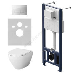 Комплект 4 в 1 инсталляция + кнопка смыва белая + унитаз подвесной сиденье дюропласт микролифт белый Spirit V2.0 AM.PM IS47001.701700