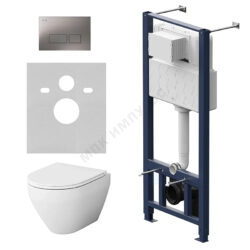 Комплект 4 в 1 инсталляция + кнопка смыва никель матовая + унитаз подвесной сиденье дюропласт микролифт белый Spirit V2.0 AM.PM IS47031.701700