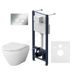 Комплект 4 в 1 инсталляция + кнопка смыва хром + унитаз подвесной сиденье дюропласт микролифт белый Spirit V2.0 AM.PM IS49051.701700