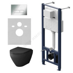 Комплект 4 в 1 инсталляция + кнопка смыва хром + унитаз подвесной сиденье дюропласт микролифт черный Spirit V2.0 AM.PM IS47051.701700MB