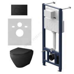 Комплект 4 в 1 инсталляция + кнопка смыва черная матовая + унитаз подвесной сиденье дюропласт микролифт черный Spirit V2.0 AM.PM IS49038.701700MB