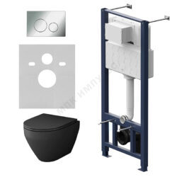 Комплект 4 в 1 инсталляция + кнопка смыва хром + унитаз подвесной сиденье дюропласт микролифт черный Spirit V2.0 AM.PM IS49051.701700MB