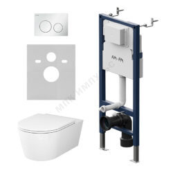 Комплект 4 в 1 инсталляция + кнопка смыва белая + унитаз подвесной сиденье дюропласт микролифт белый Func AM.PM IS90101.8F1701