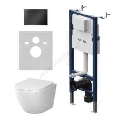 Комплект 4 в 1 инсталляция + кнопка смыва черная матовая + унитаз подвесной сиденье дюропласт микролифт белый Like AM.PM IS90238.801900