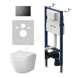 Комплект 4 в 1 инсталляция + кнопка смыва черная матовая + унитаз подвесной сиденье дюропласт микролифт белый Like AM.PM IS90138.801900