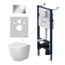 Комплект 4 в 1 инсталляция + кнопка смыва хром + унитаз подвесной сиденье дюропласт микролифт белый Sense AM.PM IS90151.801900