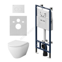 Комплект 4 в 1 инсталляция + кнопка смыва белая + унитаз подвесной сиденье дюропласт микролифт белый Like AM.PM IS100101.701700