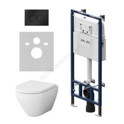 Комплект 4 в 1 инсталляция + кнопка смыва черная матовая + унитаз подвесной сиденье дюропласт микролифт белый Spirit V2.0 AM.PM IS100138.701700