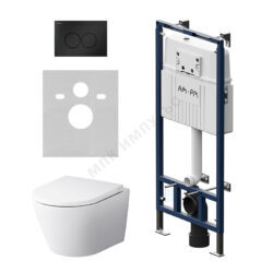 Комплект 4 в 1 инсталляция + кнопка смыва черная матовая + унитаз подвесной сиденье дюропласт микролифт белый Sense AM.PM IS100138.741701