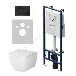 Комплект 4 в 1 инсталляция + кнопка смыва черная матовая + унитаз подвесной сиденье дюропласт микролифт белый Gem AM.PM IS100238.901701