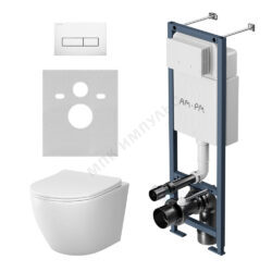 Комплект 4 в 1 инсталляция + кнопка смыва белая + унитаз подвесной сиденье дюропласт микролифт белый Like AM.PM IS110301.801900