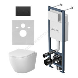 Комплект 4 в 1 инсталляция + кнопка смыва черная матовая + унитаз подвесной сиденье дюропласт микролифт белый Like AM.PM IS110338.801900