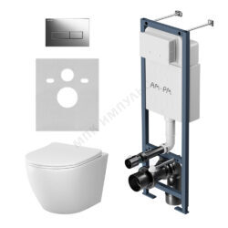 Комплект 4 в 1 инсталляция + кнопка смыва хром + унитаз подвесной сиденье дюропласт микролифт белый Like AM.PM IS110351.801900