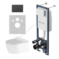 Комплект 4 в 1 инсталляция + кнопка смыва черная матовая + унитаз подвесной сиденье дюропласт микролифт белый Jupiter Damixa IS110138.DX77C1700