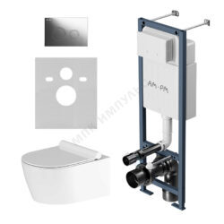 Комплект 4 в 1 инсталляция + кнопка смыва хром + унитаз подвесной сиденье дюропласт микролифт белый Jupiter AM.PM IS110151.DX77C1700