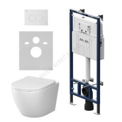 Комплект 4 в 1 инсталляция + кнопка смыва белая + унитаз подвесной сиденье дюропласт микролифт белый Like AM.PM IS100101.801900