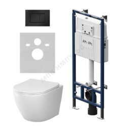 Комплект 4 в 1 инсталляция + кнопка смыва черная матовая + унитаз подвесной сиденье дюропласт микролифт белый Like AM.PM IS100238.801900