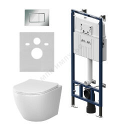 Комплект 4 в 1 инсталляция + кнопка смыва хром + унитаз подвесной сиденье дюропласт микролифт белый Like AM.PM IS100251.801900