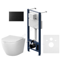 Комплект 4 в 1 инсталляция + кнопка смыва черная матовая + унитаз подвесной сиденье дюропласт микролифт белый Like AM.PM IS47038.801900