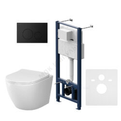 Комплект 4 в 1 инсталляция + кнопка смыва черная матовая + унитаз подвесной сиденье дюропласт микролифт белый Like AM.PM IS49038.801900