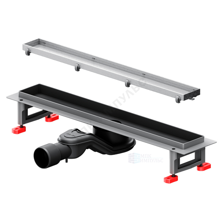 Лоток душевой с гидрозатвором+механический сухой затвор Дн 40/50 486х54мм решетка нержавеющая сталь