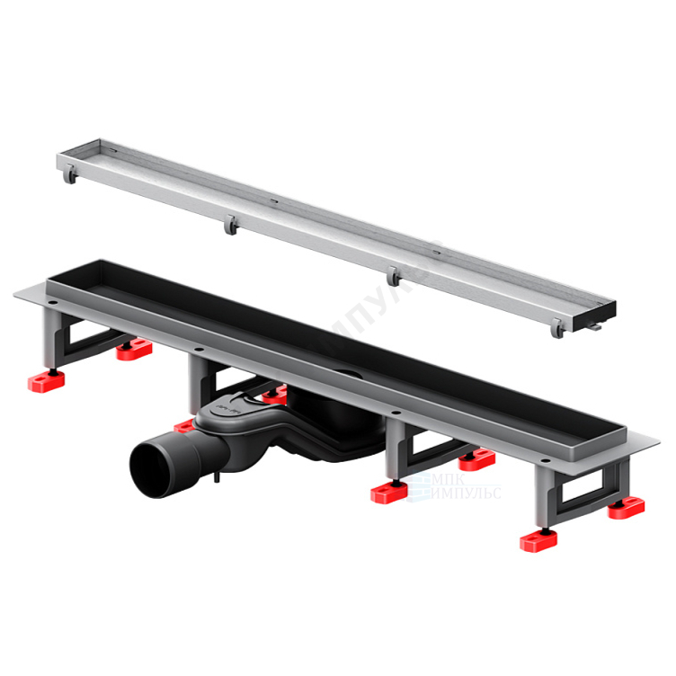 Лоток душевой с гидрозатвором+механический сухой затвор Дн 40/50 586х54мм решетка нержавеющая сталь