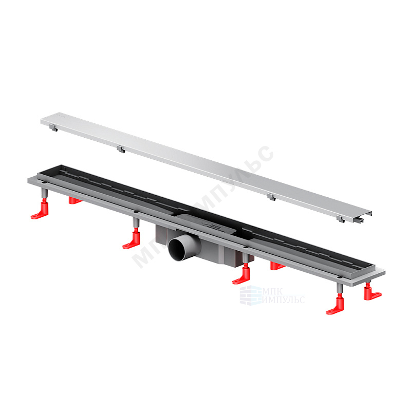 Лоток душевой с гидрозатвором+механический сухой затвор Дн 50 894х59мм решетка нержавеющая сталь, под плитку матовая горизонтальный выпуск PrimeFlow AM.PM W02SC-U11-090-04SB — изображение 3