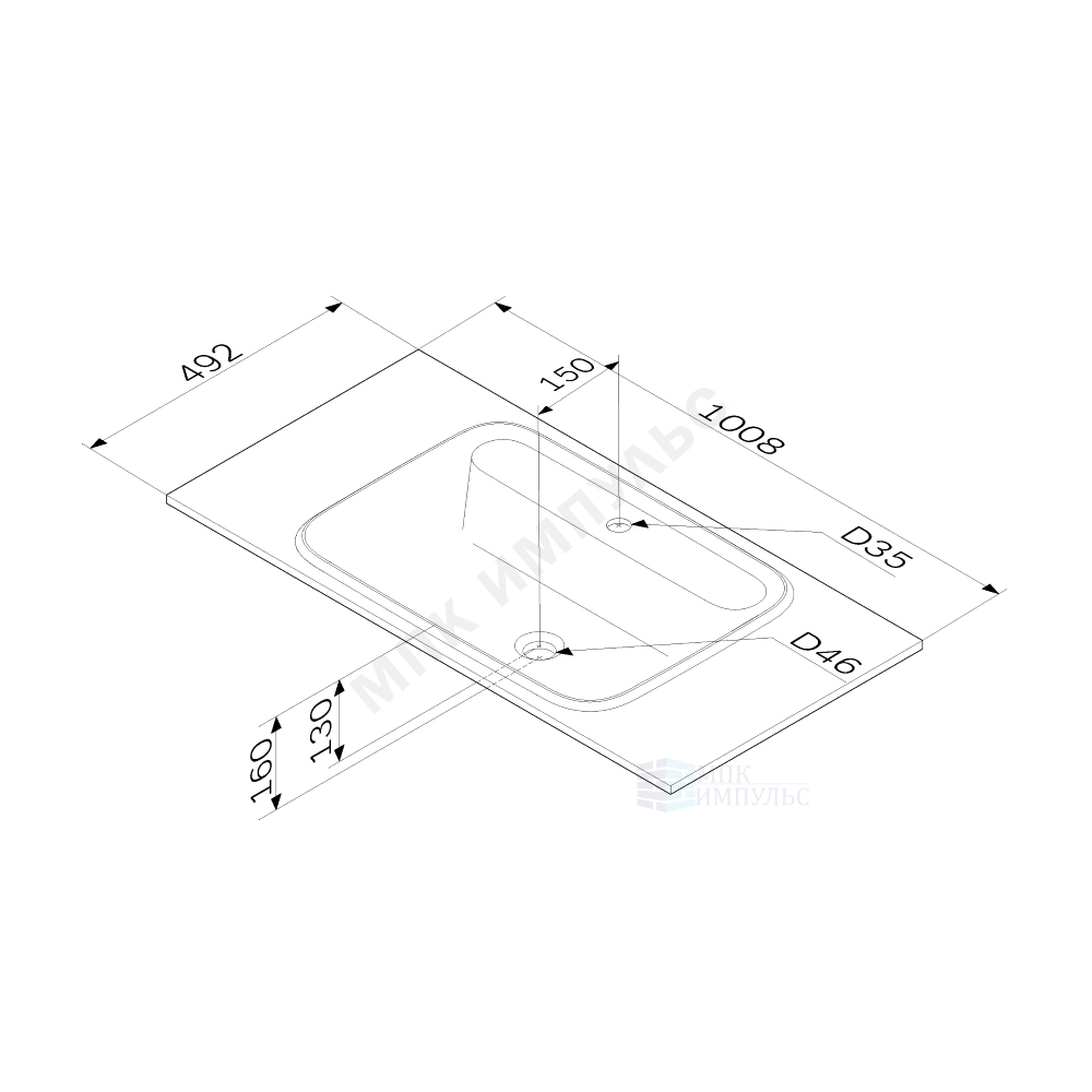 Умывальник мебельный Func 100 1 отверстие под смеситель по центру белый матовый AM.PM M8FWPC1000WM — изображение 2