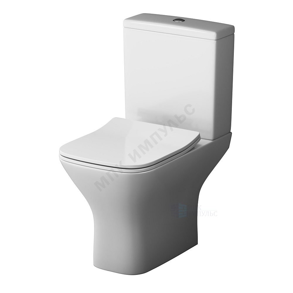 Унитаз-компакт горизонтальный выпуск нижний подвод с арматурой 2/реж слив кнопка с сиденьем дюропласт микролифт белый Gem AM.PM C908601SC