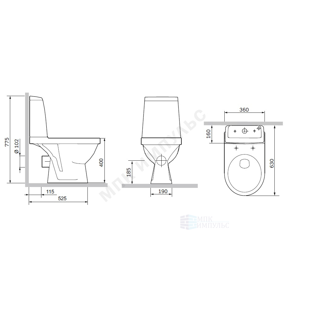 Унитаз-компакт косой выпуск нижний подвод с арматурой 2/реж слив кнопка с сиденьем дюропласт микролифт белый Origin Evo 2 AM.PM 788607SC — изображение 2