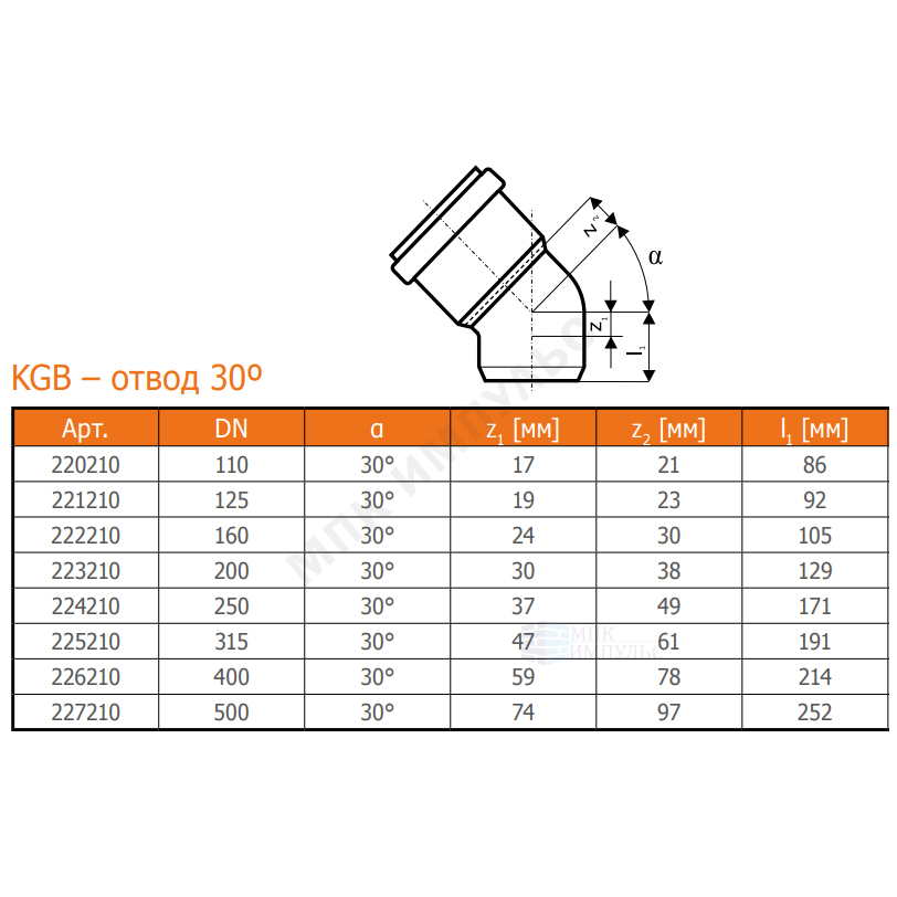 Отвод НПВХ коричневый Дн 400х30гр б/нап в/к KGB Ostendorf 226210 — изображение 2