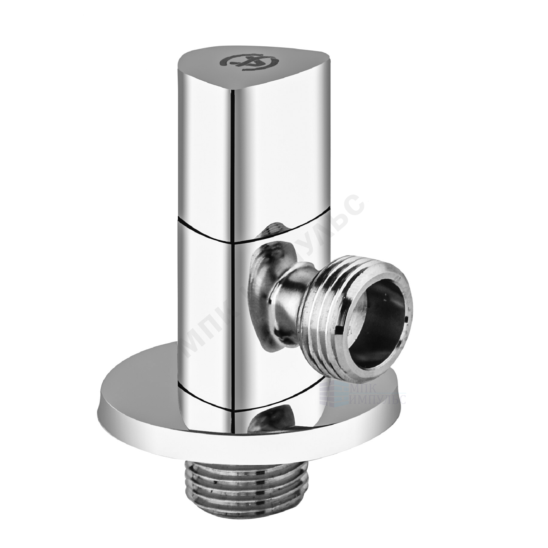 Клапан (вентиль) латунь бытовой хром угловой с отражателем 1070 G1/2"х3/8" Ру16 НР маховик треугольный в блистере Aquasfera 1070-13 — изображение 3
