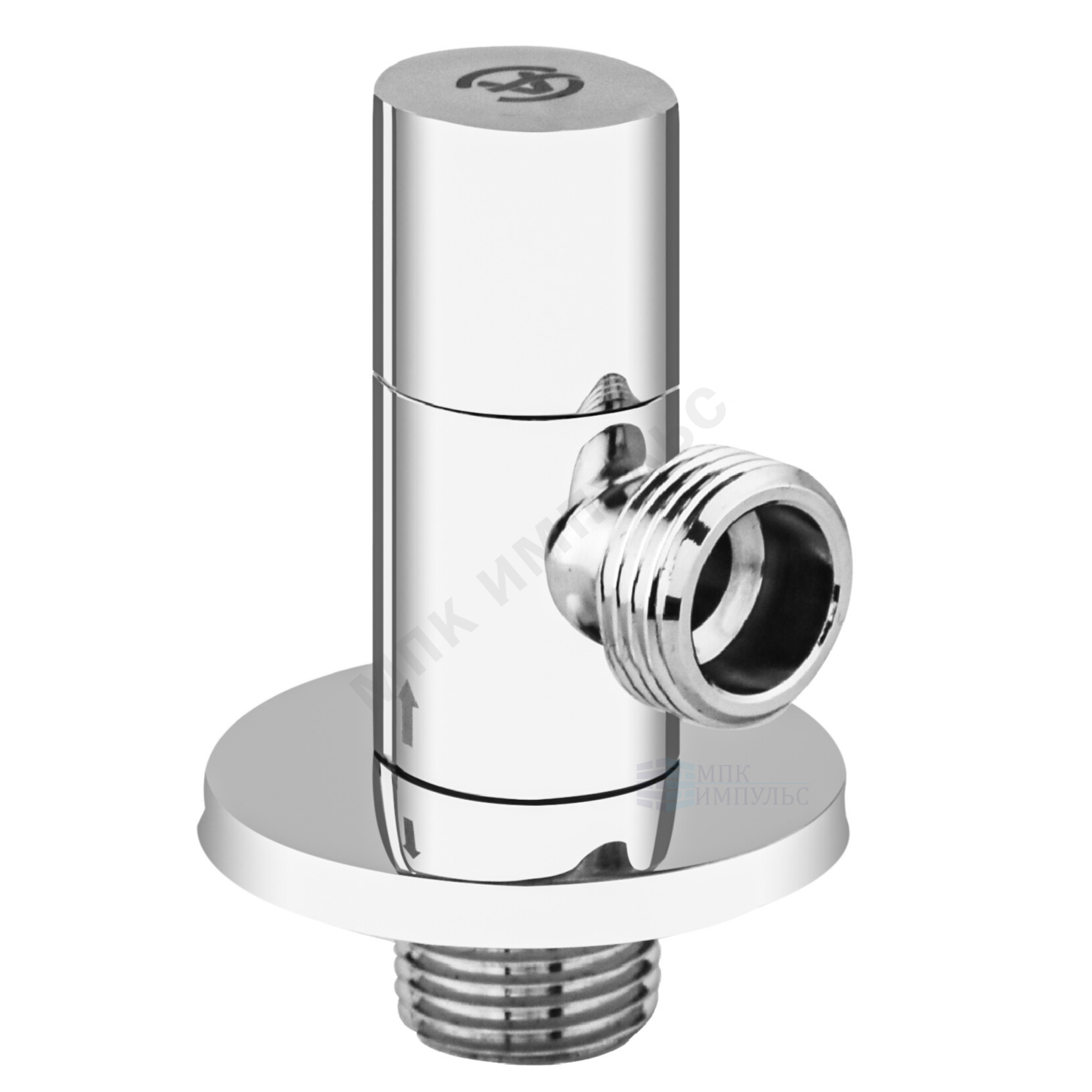 Клапан (вентиль) латунь бытовой хром угловой с отражателем 1072 G1/2"х3/8" Ру16 НР маховик овальный в блистере Aquasfera 1072-13 — изображение 2