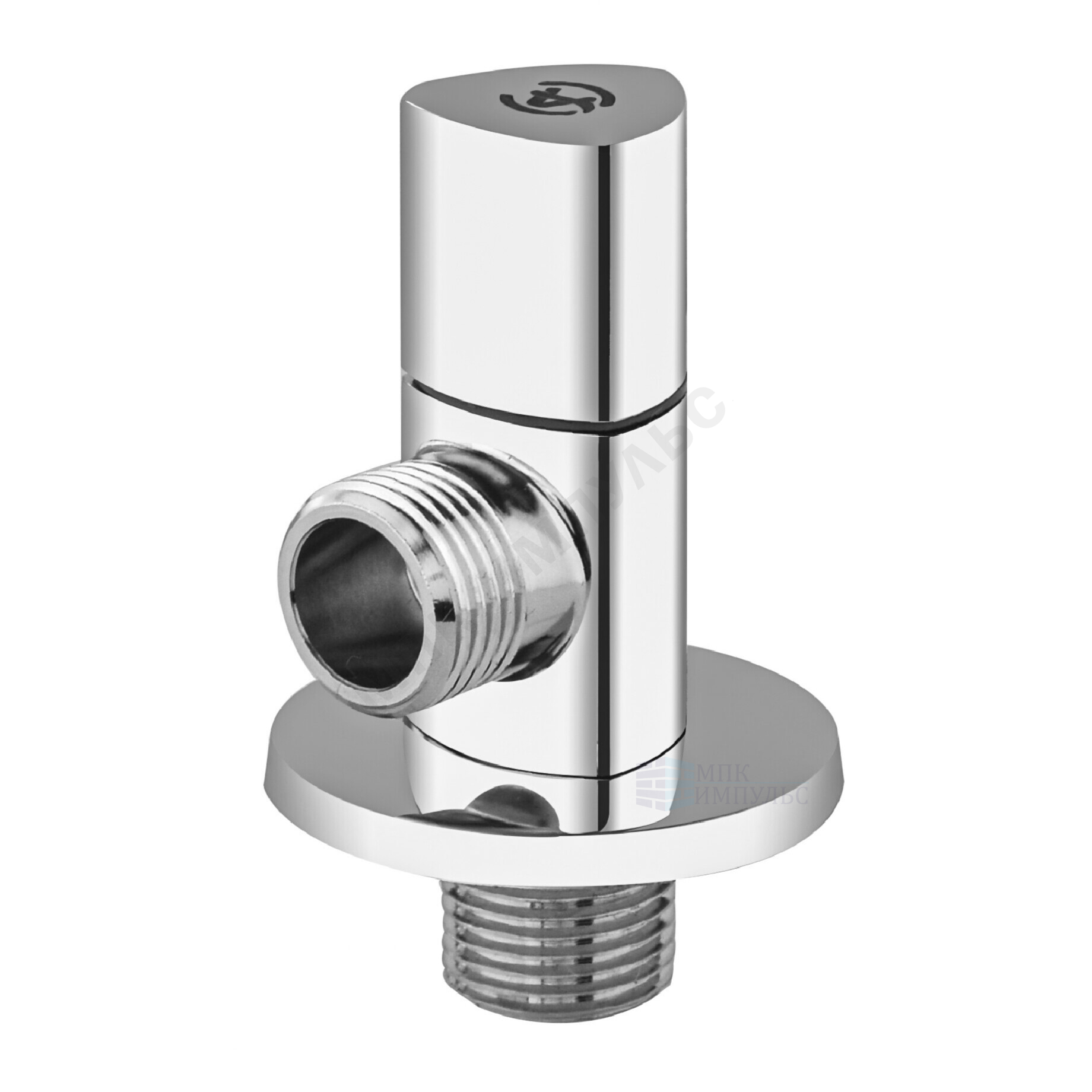 Клапан (вентиль) латунь бытовой хром угловой с отражателем 1076 G1/2"х3/4" Ру16 НР маховик треугольный Aquasfera 1076-02 — изображение 5