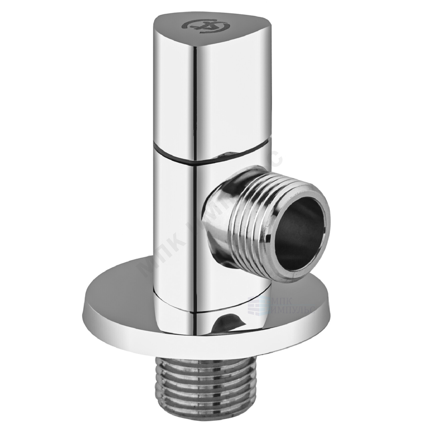 Клапан (вентиль) латунь бытовой хром угловой с отражателем 1076 G1/2"х3/8" Ру16 НР маховик треугольный в блистере Aquasfera 1076-13 — изображение 3