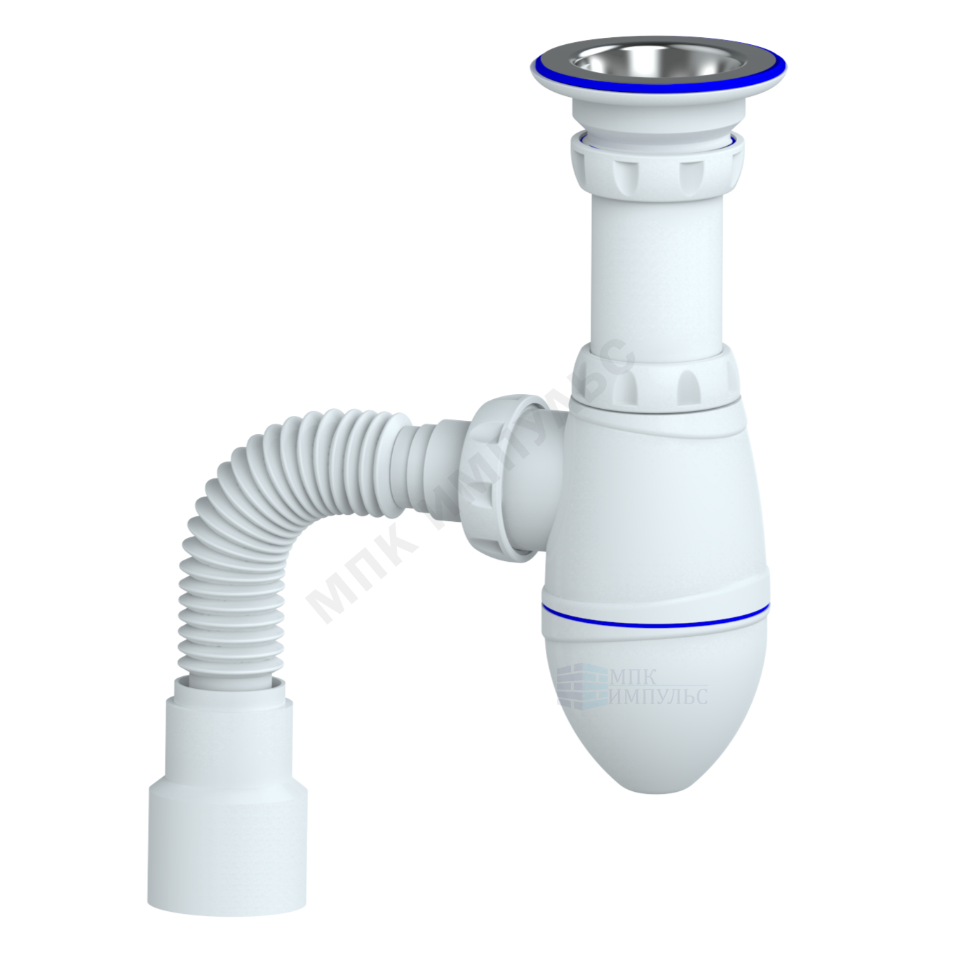 Сифон для умывальника бутылочный 1 1/4"x32 с гофрой 32х40/50 выпуск с нержавеющей решёткой Unicorn M222