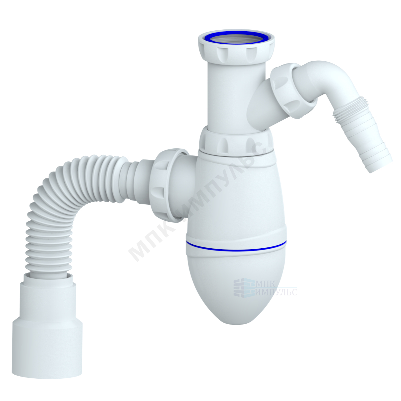 Сифон для умывальника бутылочный 1 1/4"x32 с гофрой 32х40/50 с отводом (штуцером) Unicorn M522V