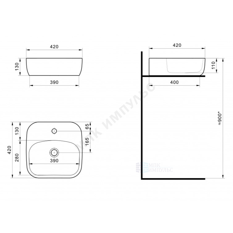 Умывальник мебельный Одри 42 1 отверстие под смеситель по центру белый Santek 1.WH50.1.709 — изображение 4